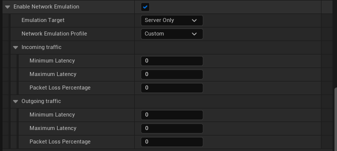 Network Emulation in Project Settings